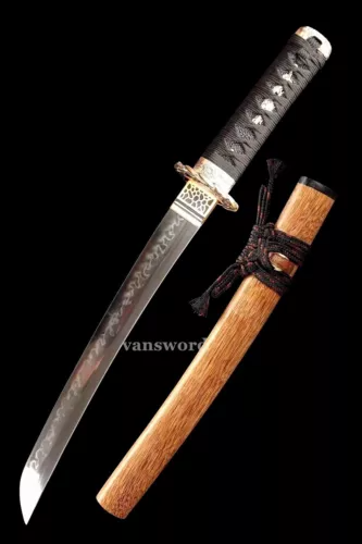 T10 Steel Clay Tempered Samurai Differential Hardened Japanese Tanto Sword.