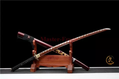 Japanese Real Katana 1095 High Carbon Steel Red Blade Samurai Sword Sharp