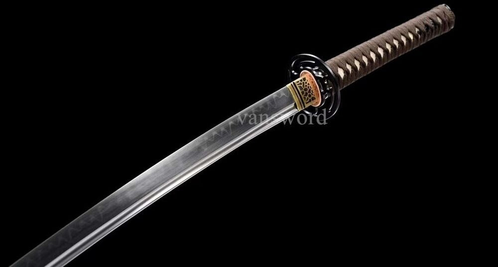 T10 Steel Clay Tempered Real Hamon Japanese Katana Sword With Brown Scabbard NEW