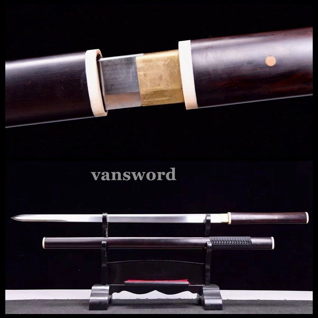 T10 Steel Clay Tempered Chinese Tang Dynasty Jian Shirasaya Ebony Saya