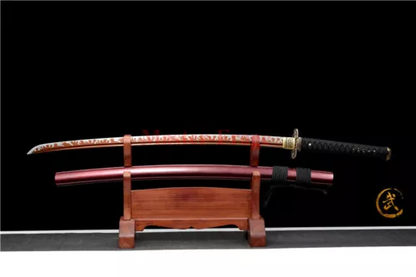 Japanese Real Katana 1095 High Carbon Steel Red Blade Samurai Sword Sharp