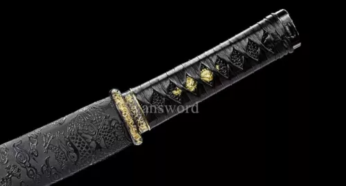 Handmade Full Tang Japanese Tanto Sword 1095 Carbon Steel With Black Scabbard.