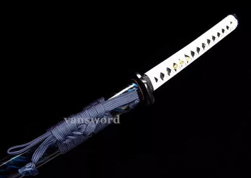 Hand Forged Folded Steel Japanese Samurai Katana Real Sword With Blue Saya.