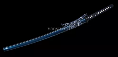 Handmade Folded Steel Japanese Samurai Katana Sword Full Tang With Blue Scabbard