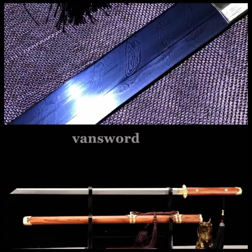 Hand Forged Japanese Shirasaya Sword Damascus Steel Rosewood Saya Sharp