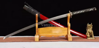 Handmade Damascus Steel Real Japanese Samurai Katana Sword With Red Scabbard NEW