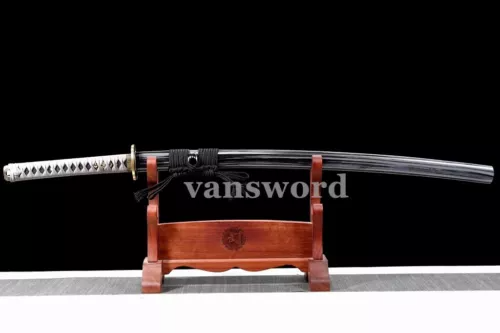 Folded Steel Clay Tempered Abrasived Japanese Real Katana Samurai Sword Sharp