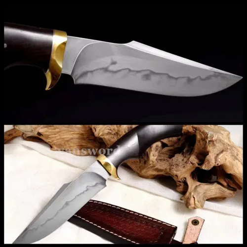 Handmade T10 Steel Clay Tempered Samurai Mini Knife Japanese Hunting Sword Sharp