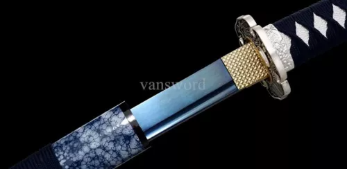 Hand Forged 1095 High Carbon Steel Real Japanese Katana Samurai With Blue Blade.