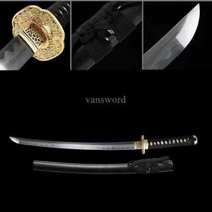 Wakizashi Hand Forged Folded Steel Japanese Samurai Sword Hamon Full Tang Sharp.