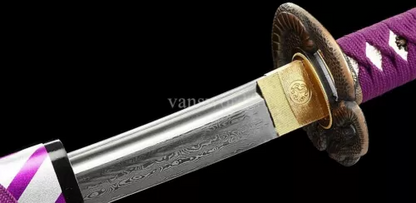 Japanese Samurai Katana Handmade Full Tang Folded Steel Sword With Copper Tsuba.