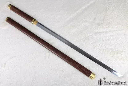 T10 steel Clay tempered Japanese Chokuto Shirasaya Real Samurai Sword Rosewood