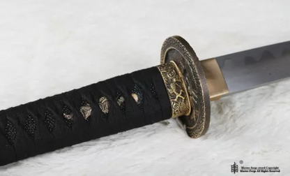 Folded Steel Abrasived Hamon Japanese Samurai Katana Sword Full Tang Real Sharp.