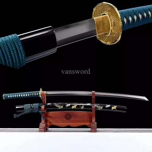 Handmade T10 Steel Real Japanese Katana Hand-painted Samurai Sword Copper Tsuba.