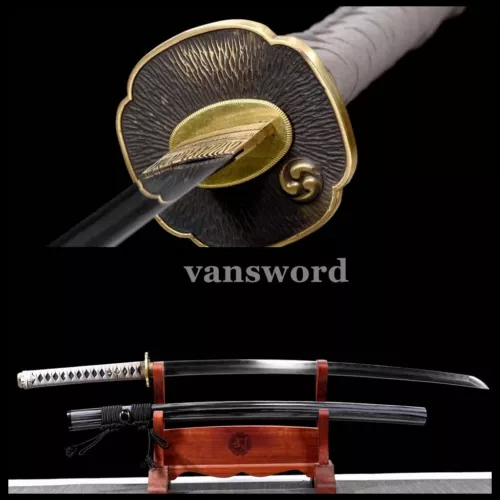 Japanese Real Katana Samurai Abrasived Folded Steel Clay Tempered Sword Sharp