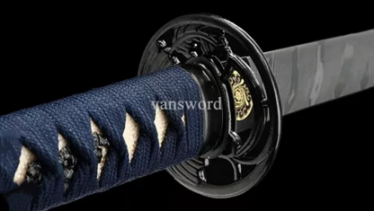 Handmade Japanese Samurai Sword With Folded Melaleuca Steel Blade With Blue Saya