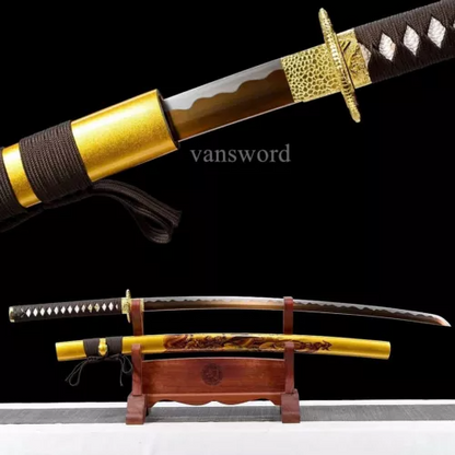 1095 Carbon Steel Japanese Samurai Katana Hand Forge Hand-painted With Gold Saya