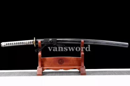 Japanese Real Katana Samurai Abrasived Folded Steel Clay Tempered Sword Sharp