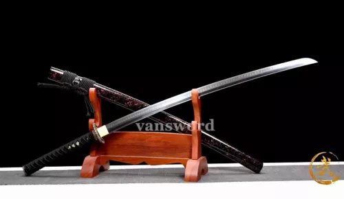 Clay Tempered T10 Steel Differential Hardened Japanese Katana Sword Wood Saya