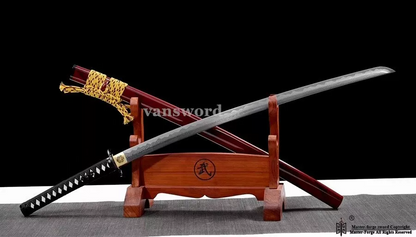 Folded Steel Handmade Katana Japanese Samurai Sword Abrasive Hamon Full Tang