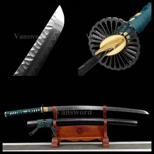 Hammering Grain Pattern Japanese Katana Samurai Sword T10 Clay Tempered Blade