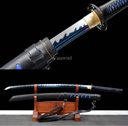 1095 High Carbon Steel Japanese Katana Samurai Sword PU Saya & Blue Blade 60HRC