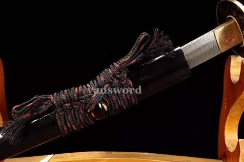 High Quality Leather Pattern Damascus Folded Steel Katana Japanese Samurai Sword