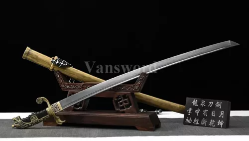 Handmade Damascus Steel Real Katana Sword Ox-horn+Copper Saya Samurai Sharp