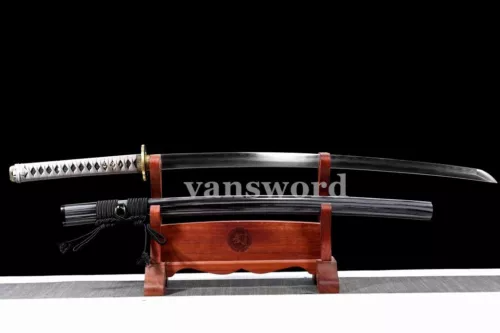 Japanese Real Katana Samurai Abrasived Folded Steel Clay Tempered Sword Sharp