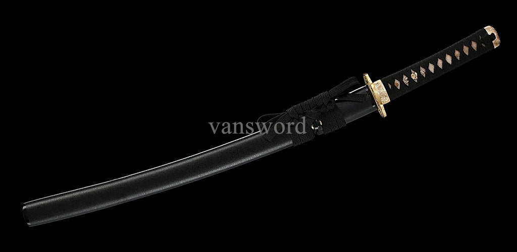 Japanese Samurai Sword Wakizashi Hand Forged Folded Steel Hamon Full Tang Sharp.