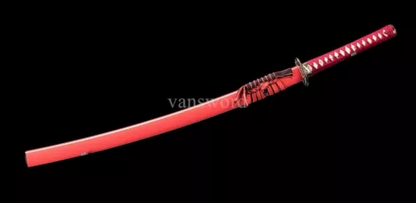 Hand Forged T10 Steel Clay Tempered Katana Japanese Samurai Sword Sharp Red Saya