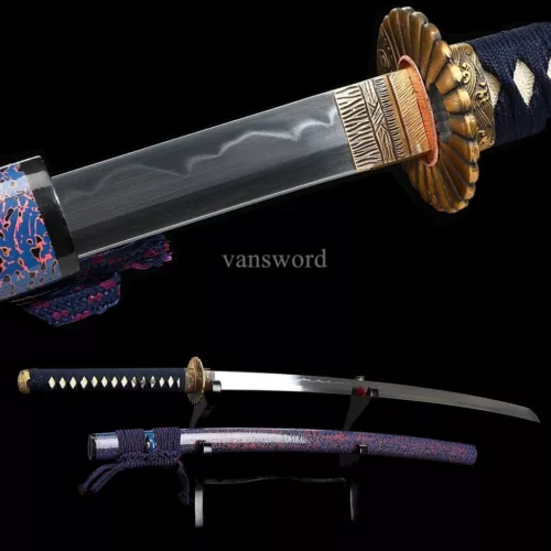 Japanese Katana T10 Carbon Steel Clay Tempered Samurai With Real Hamon Blade HOT