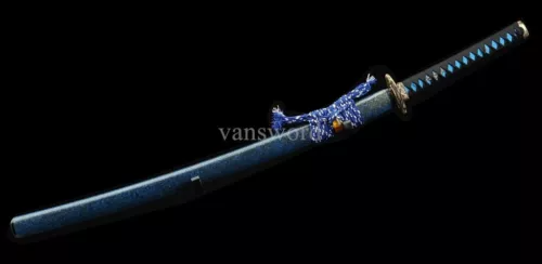 Japanese Samurai Katana Folded Steel Clay Tempered Sword Sharp With Copper Tsuba