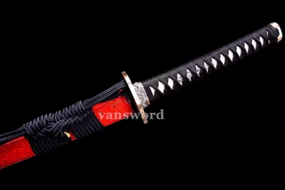 Handmade T10 Steel Clay Tempered Japanese Real Sword Battle Ready Sharp Red Saya