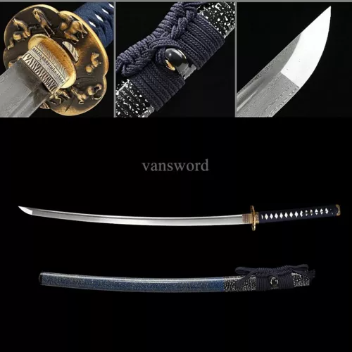 Damascus Steel Folded Steel Handmade Japanese Katana Sword Sharp With Blue Saya.