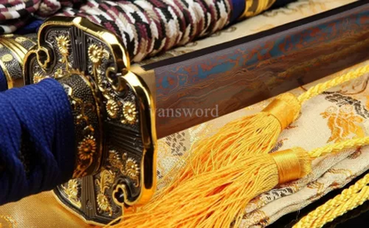 Tachi Hand Forge Folded Steel Japanese Samurai Sword Sharp With Blue Scabbard.