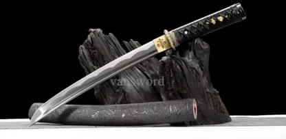 Handmade Full Tang Japanese Tanto Sword 1095 Carbon Steel With Black Scabbard.