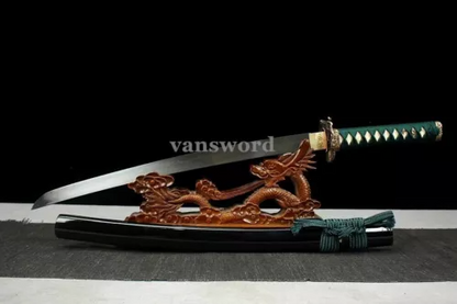 Handmade T10 Steel Clay Tempered Wakizashi Japanese Copper Samurai Sword Sharp