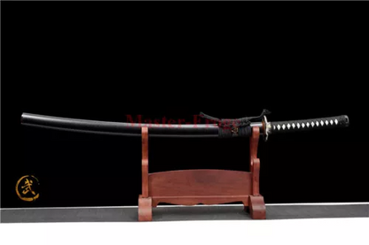 Japanese Katana Samurai Sword Folded Steel Clay Tempered Battle Ready Black Saya