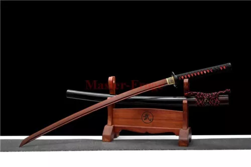 Japanese Katana Sword T10 Steel Clay Tempered Red Blade Real Battle Ready Sharp