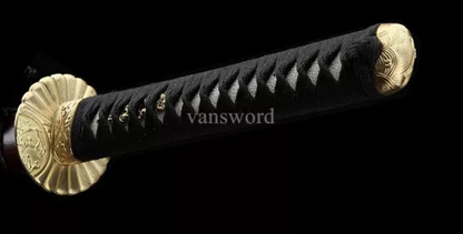 Handmade T10 Steel Clay Tempered Japanese Katana Samurai Sword With Golden Blade