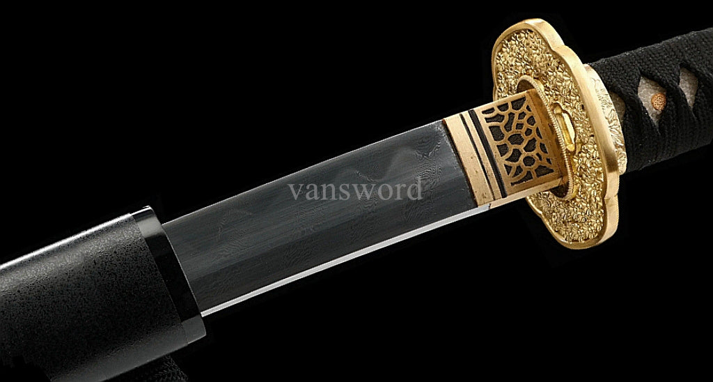 Japanese Samurai Sword Wakizashi Hand Forged Folded Steel Hamon Full Tang Sharp.