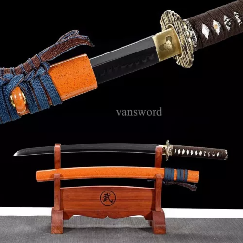 T10 Steel Clay Tempered Steel Handmade Japanese Wakizashi Samurai Sword Sharp.