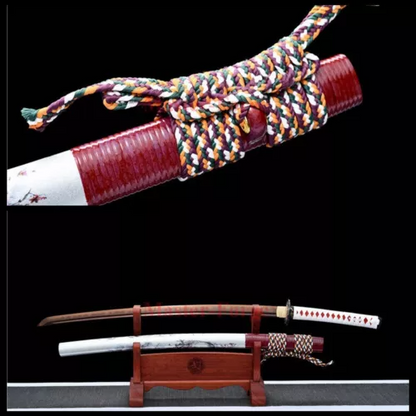 Folded Steel Clay Tempered Red Japanese Samurai Katana Sword Full Tang Sharp.