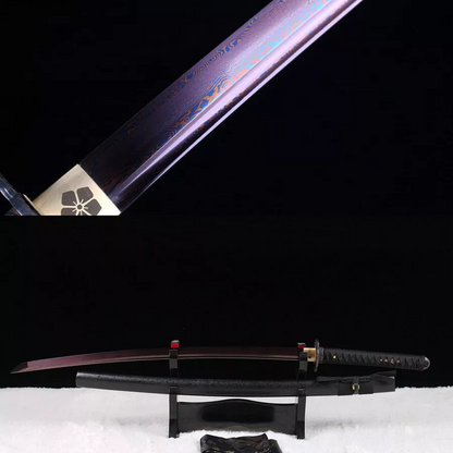 Battle ready Blue Damascus Folded Steel Katana Japanese Samurai Sharp Sword.