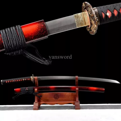 Handmade Folded Steel Real Japanese Samurai Katana Sword With Copper Tsuba NEW.