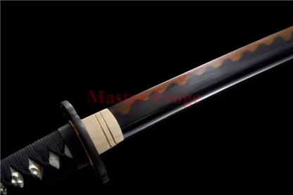 Folded Steel Clay Tempered Black Blade Japanese Samurai Katana Sword Sharp.