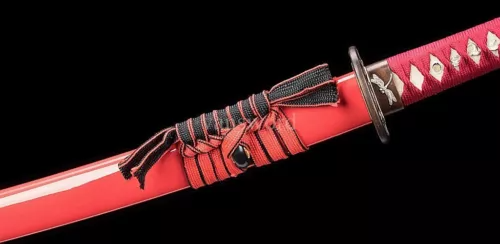 Japanese Katana Hand Forged T10 Steel Clay Tempered Samurai Sword Sharp Red Saya