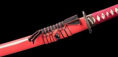 Japanese Katana Hand Forged T10 Steel Clay Tempered Samurai Sword Sharp Red Saya