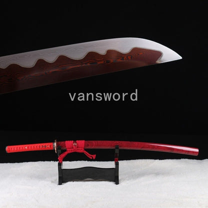 Hand Forged Katana Red Folded Steel Blade Japanese Samurai Real Sword sharp